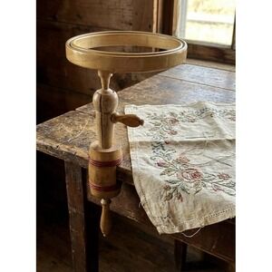Antique Victorian Wooden Clamp-On Tambour Embroidery Stand w/ Original Hoops
